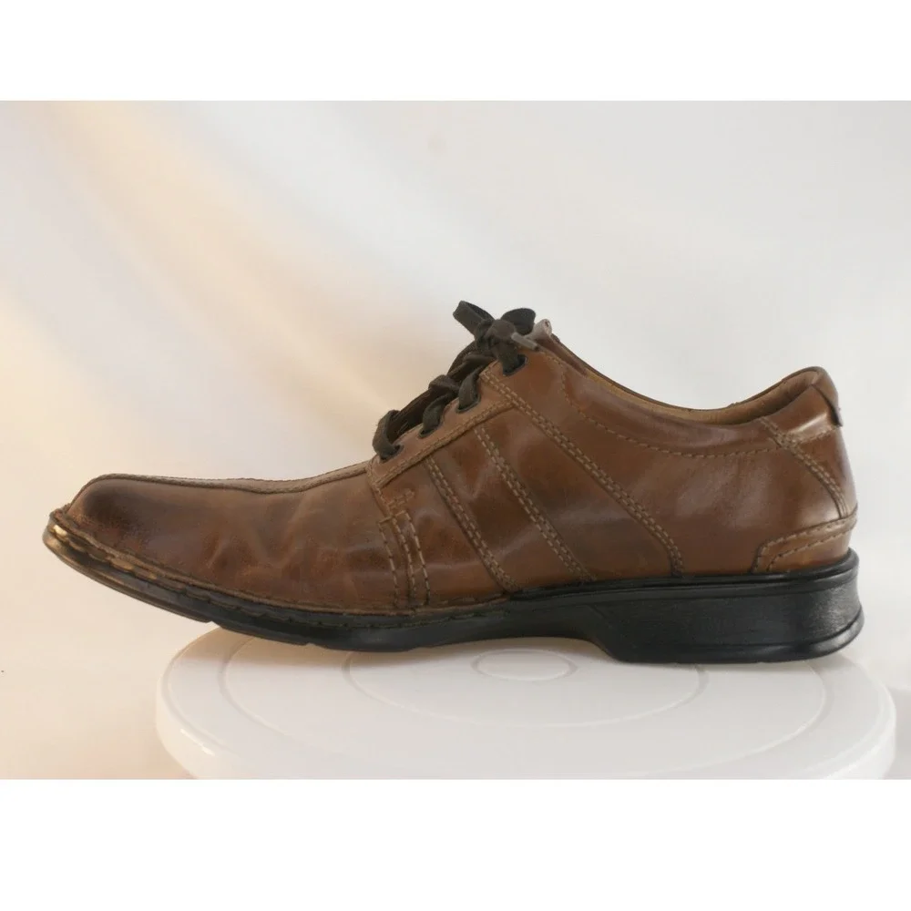 Clarks Collection Brown Leather Bicycle Toe Lace Up Oxfords Dress Casual 10.5